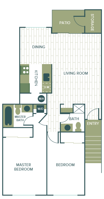 Floor plan for 2 beds, 2 baths, 920 sqft